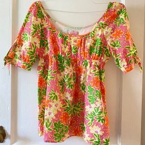 Lilly Pulitzer Pink and Green Floral Blouse